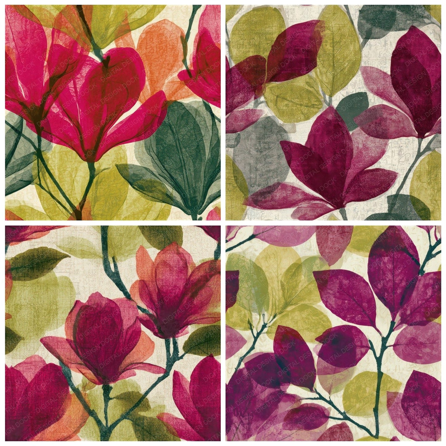 X-ray Magnolia Fuchsia Lime Seamless Digital Paper Pack (DDD013284)