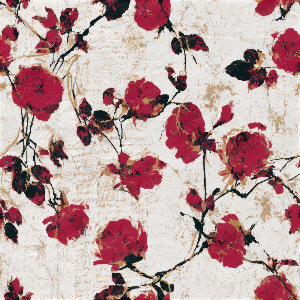 Minimal Climbing Roses Crimson White Seamless Digital Paper Pack (DDD013285)