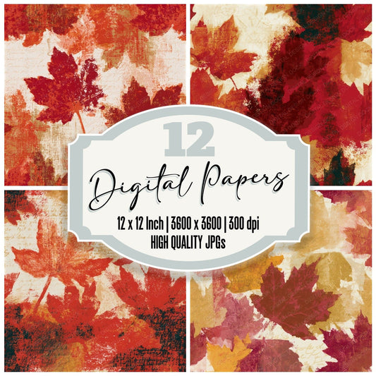 Minimal Maple Leaves Circus Red Gold Seamless Digital Paper Pack (DDD013286)