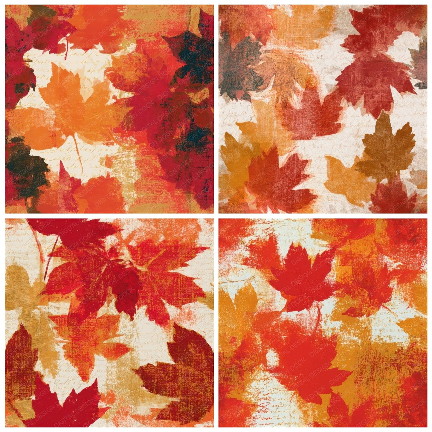 Minimal Maple Leaves Circus Red Gold Seamless Digital Paper Pack (DDD013286)