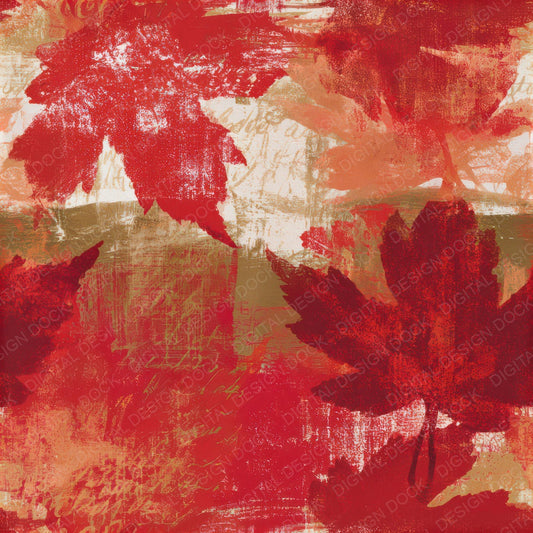 Minimal Maple Leaves Circus Red Gold Seamless Digital Paper Pack (DDD013286)