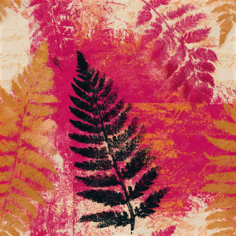 Monoprint Fern Candy Red Cream Seamless Digital Paper Pack (DDD013287)