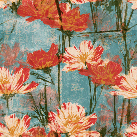 Monoprint Meadow Flowers Candy Red Seamless Digital Paper Pack (DDD013288)
