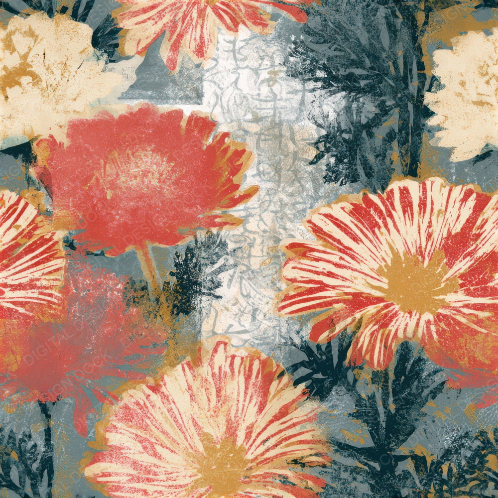 Monoprint Meadow Flowers Candy Red Seamless Digital Paper Pack (DDD013288)