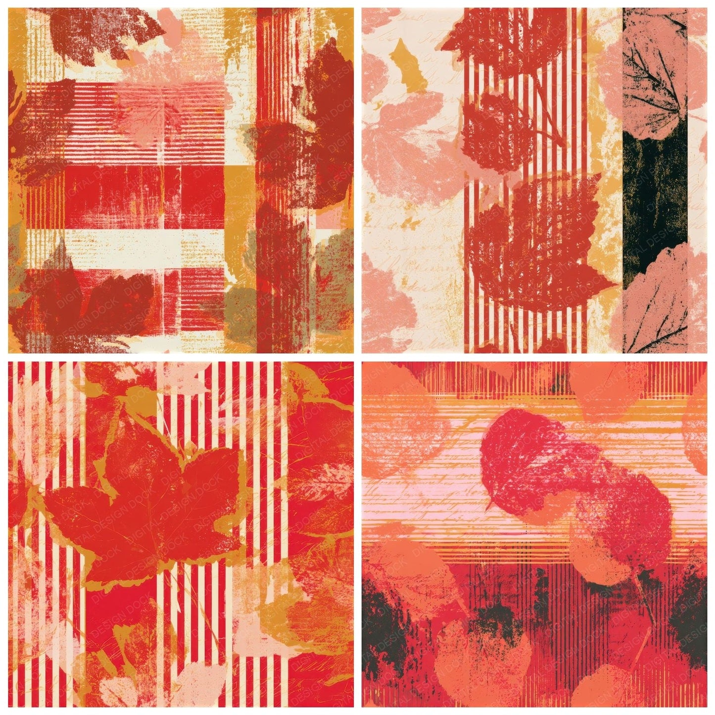 Screenprint Autumn Leaves Candy Red Seamless Digital Paper Pack (DDD013289)