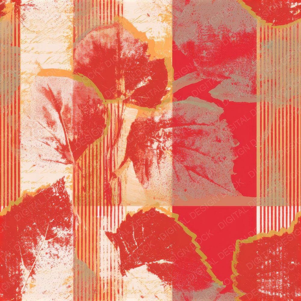 Screenprint Autumn Leaves Candy Red Seamless Digital Paper Pack (DDD013289)