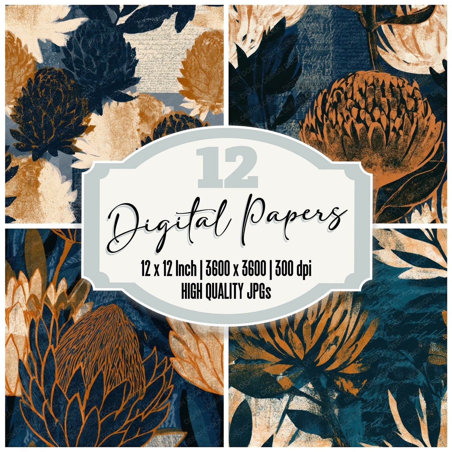 Screenprint Banksia Midnight Bone Seamless Digital Paper Pack (DDD013290)
