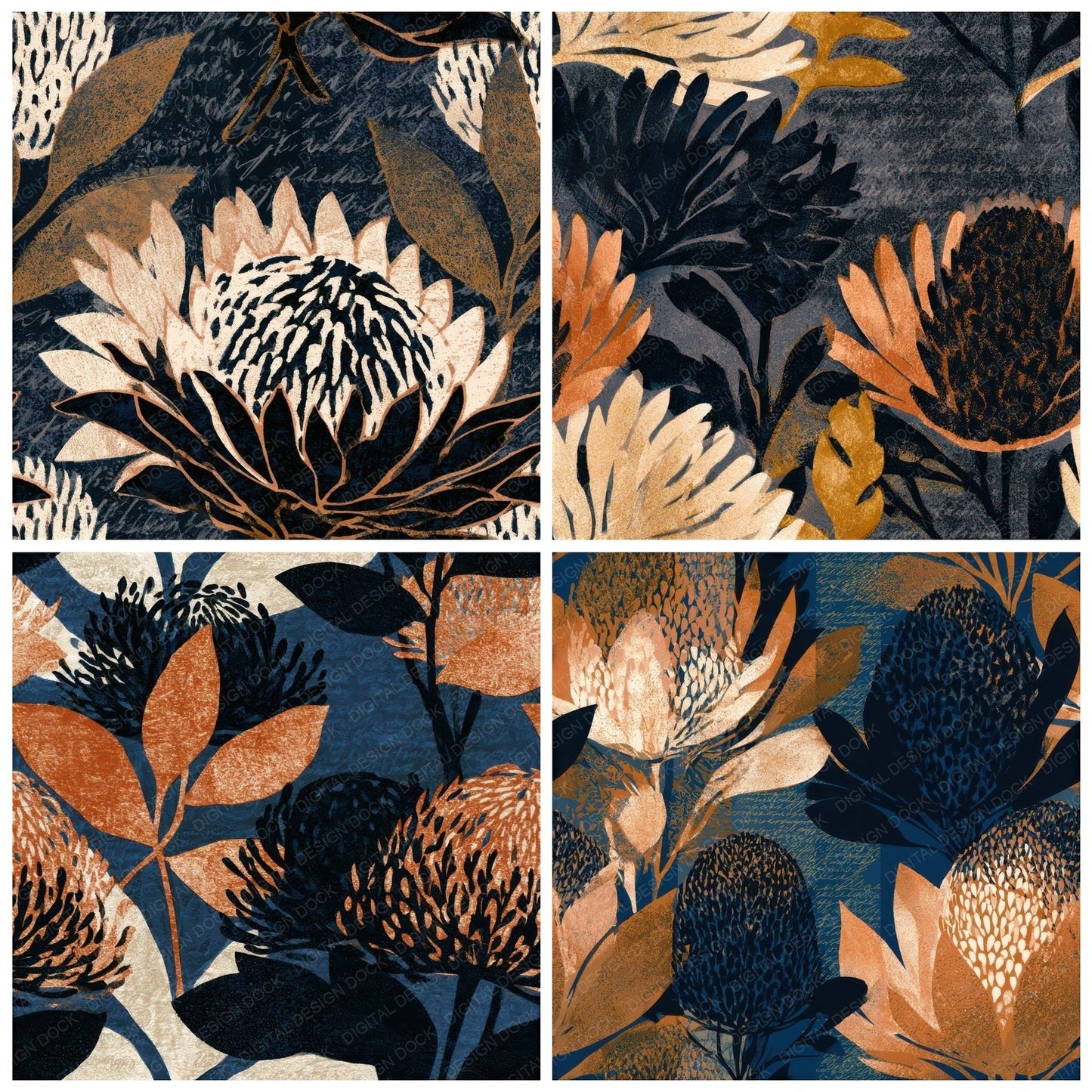 Screenprint Banksia Midnight Bone Seamless Digital Paper Pack (DDD013290)