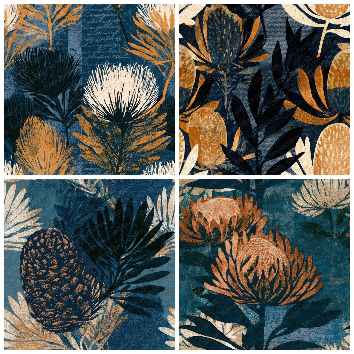 Screenprint Banksia Midnight Bone Seamless Digital Paper Pack (DDD013290)