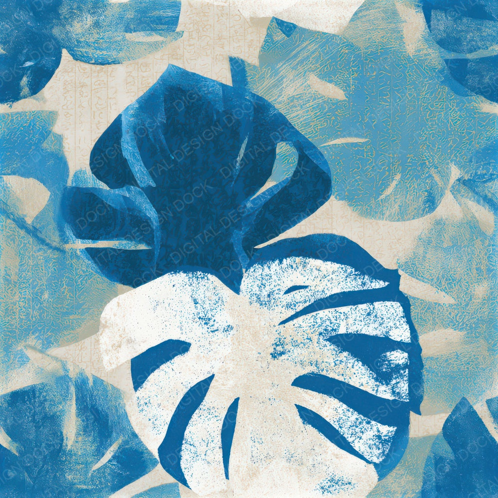 Screenprint Monstera Electric Blue Seamless Digital Paper Pack (DDD013291)