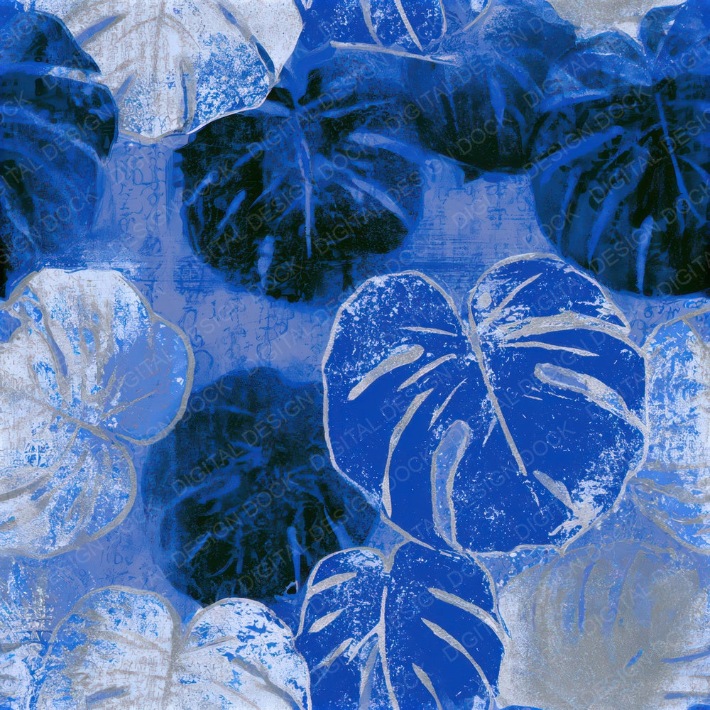 Screenprint Monstera Electric Blue Seamless Digital Paper Pack (DDD013291)