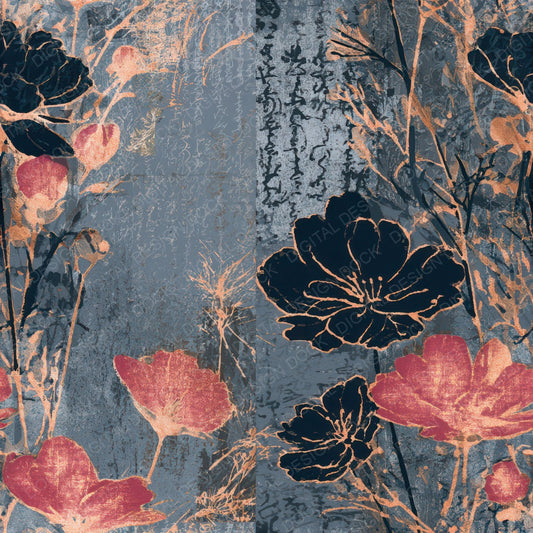 Screenprint Wildflowers Jet Rose Seamless Digital Paper Pack (DDD013293)