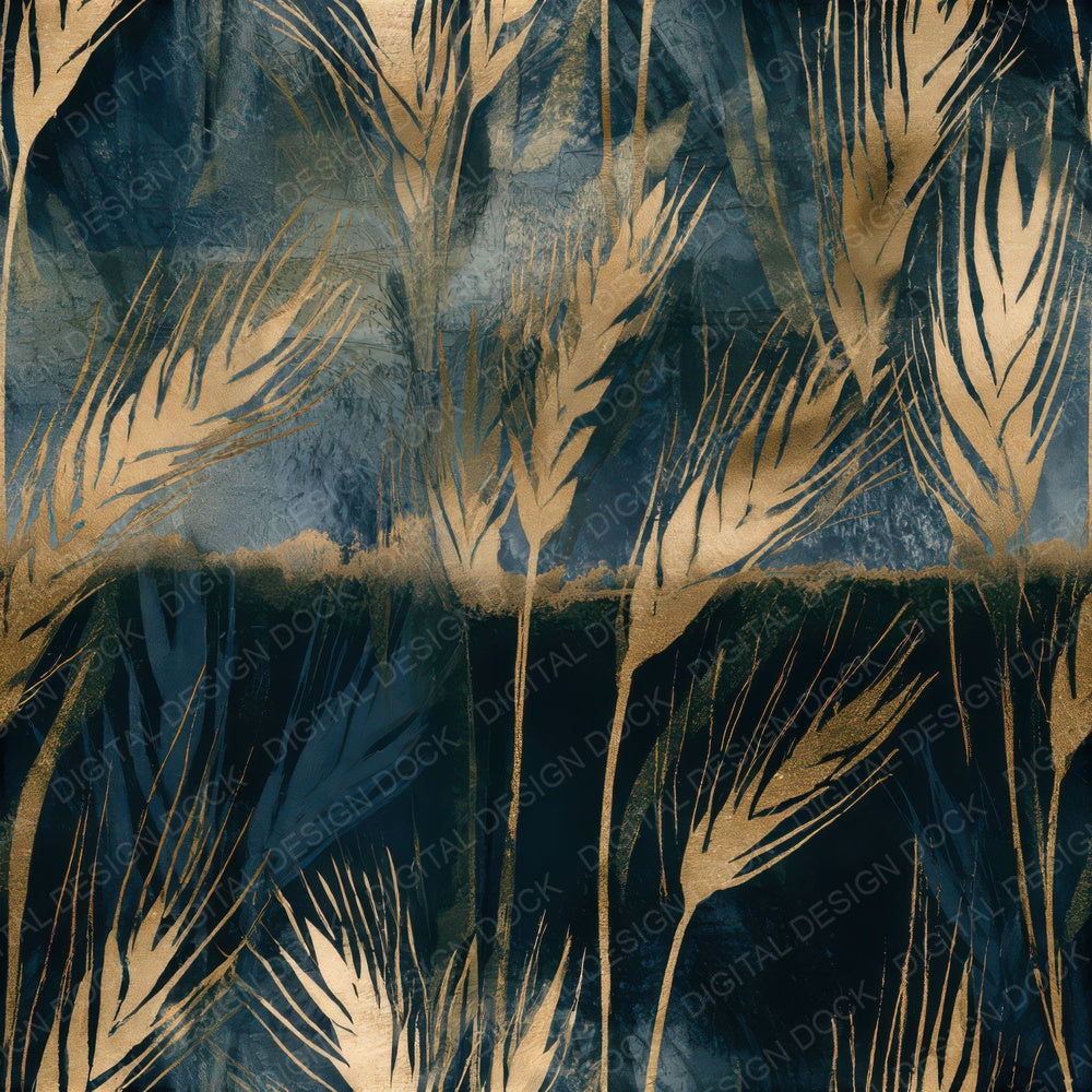 Woodblock Wheat Midnight Bone Seamless Digital Paper Pack (DDD013296)