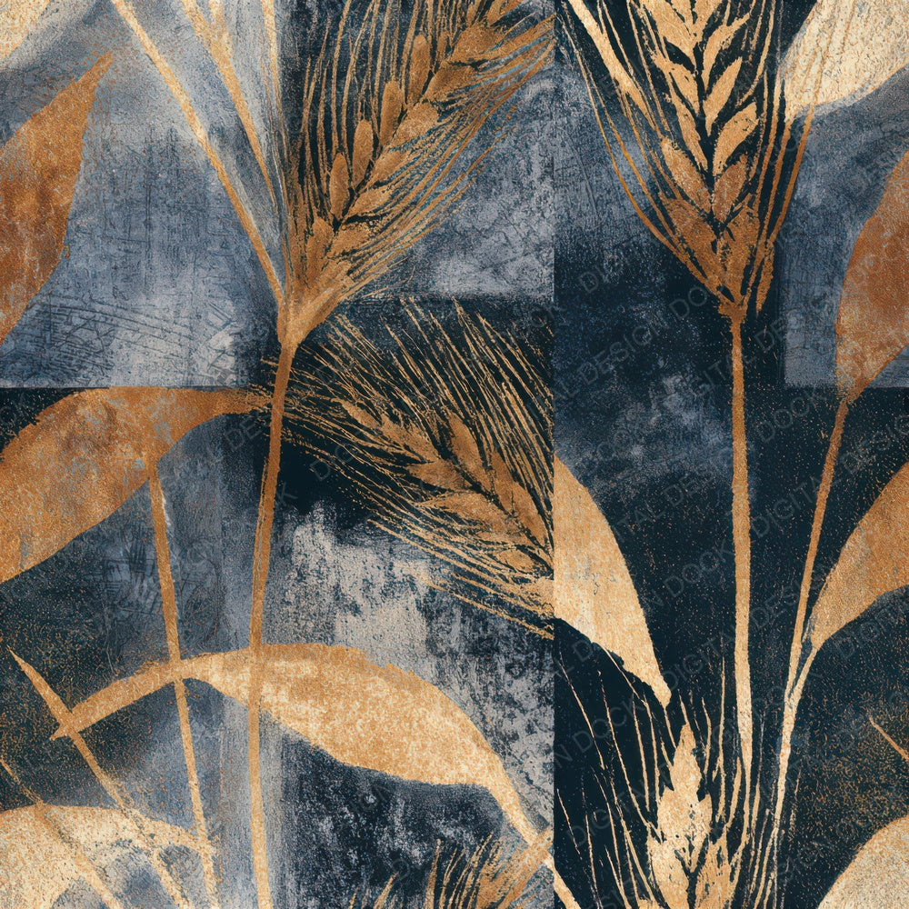 Woodblock Wheat Midnight Bone Seamless Digital Paper Pack (DDD013296)