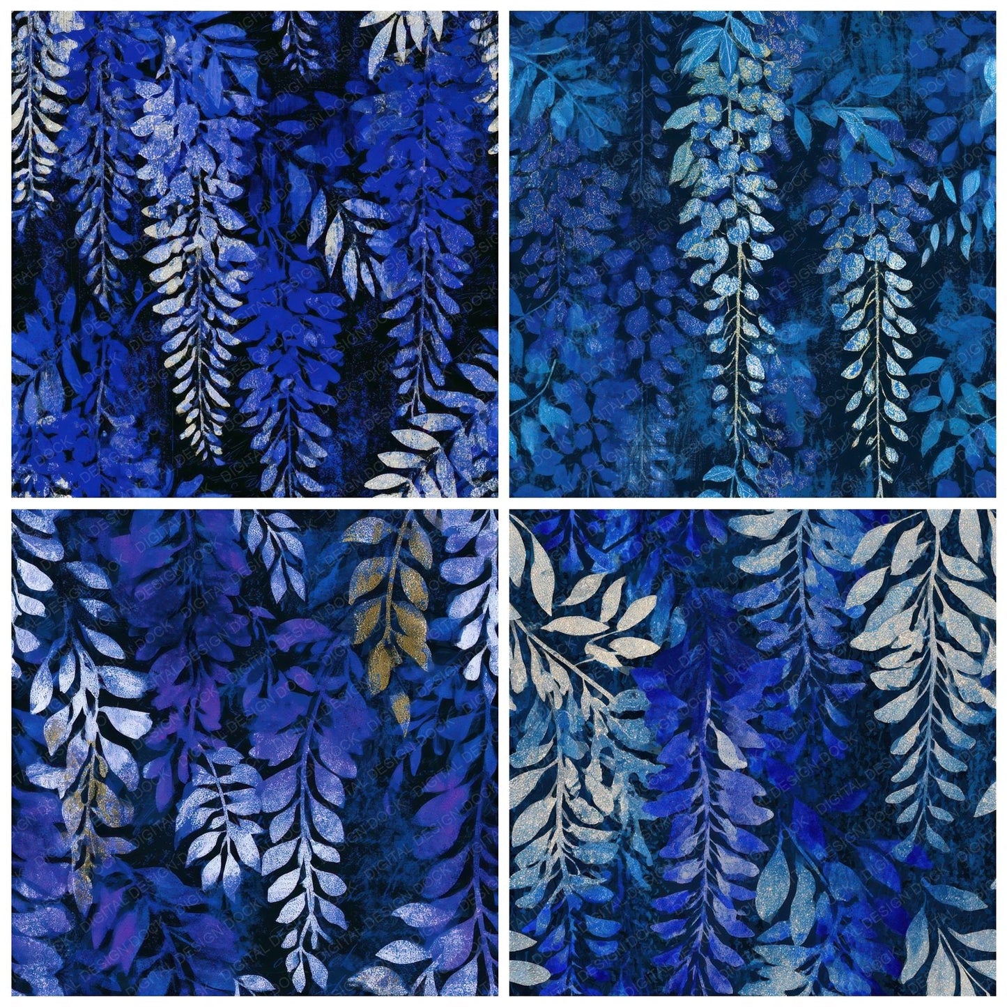 Woodblock Wisteria Navy Electric Seamless Digital Paper Pack (DDD013297)