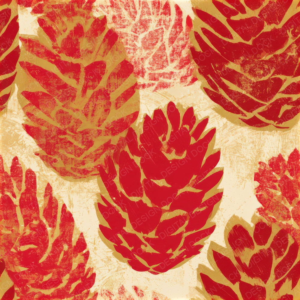 Woodcut Pine Cones Circus Red Seamless Digital Paper Pack (DDD013299)