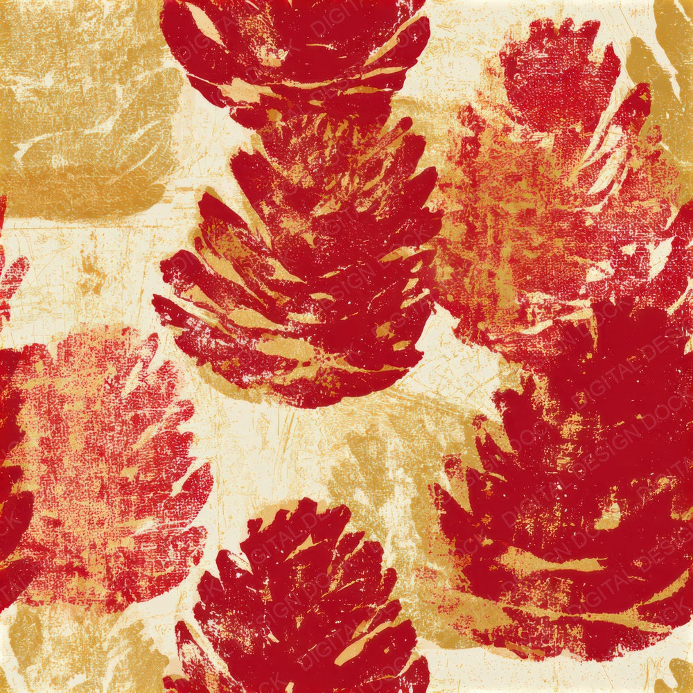 Woodcut Pine Cones Circus Red Seamless Digital Paper Pack (DDD013299)