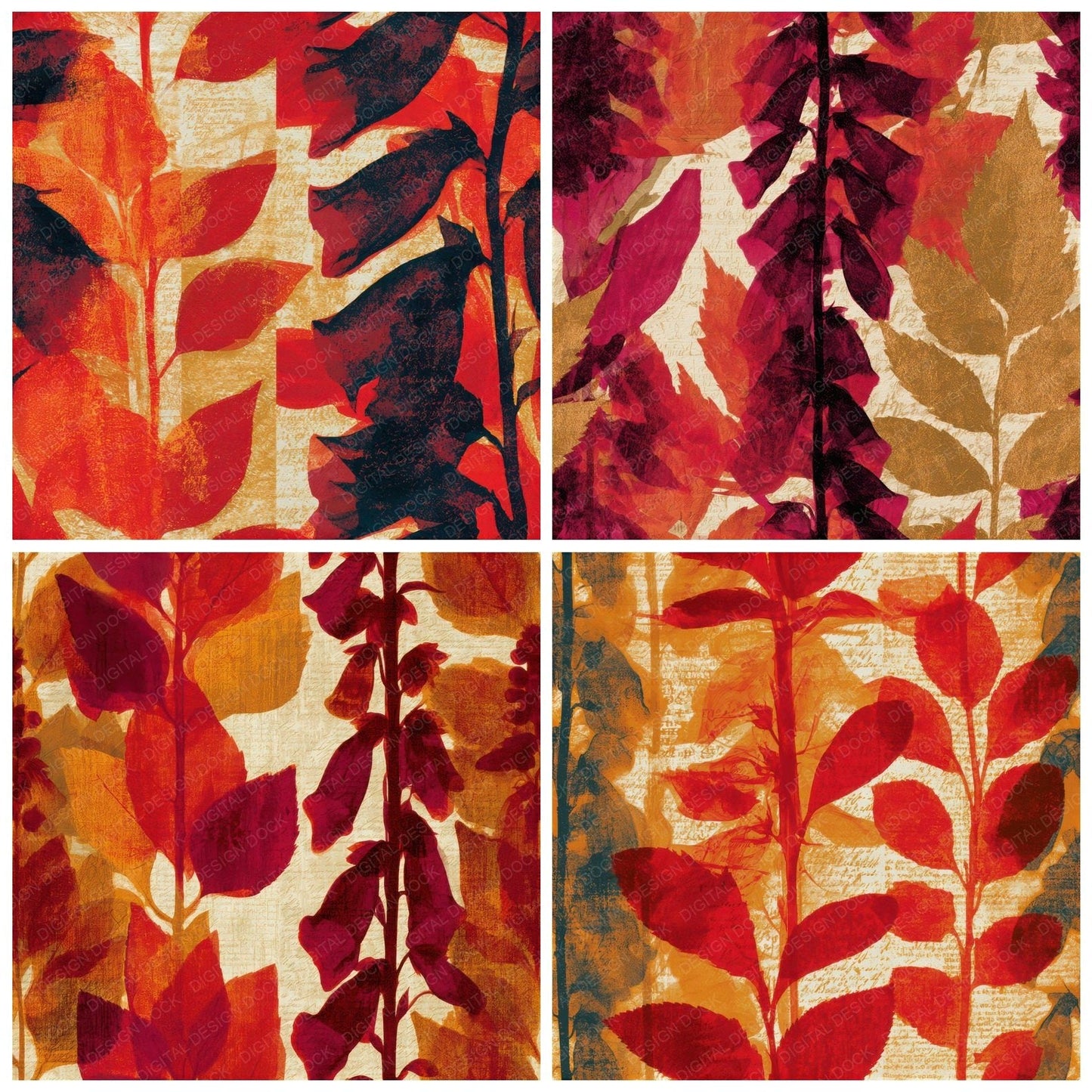 X Ray Foxglove Circus Red Gold Seamless Digital Paper Pack (DDD013301)