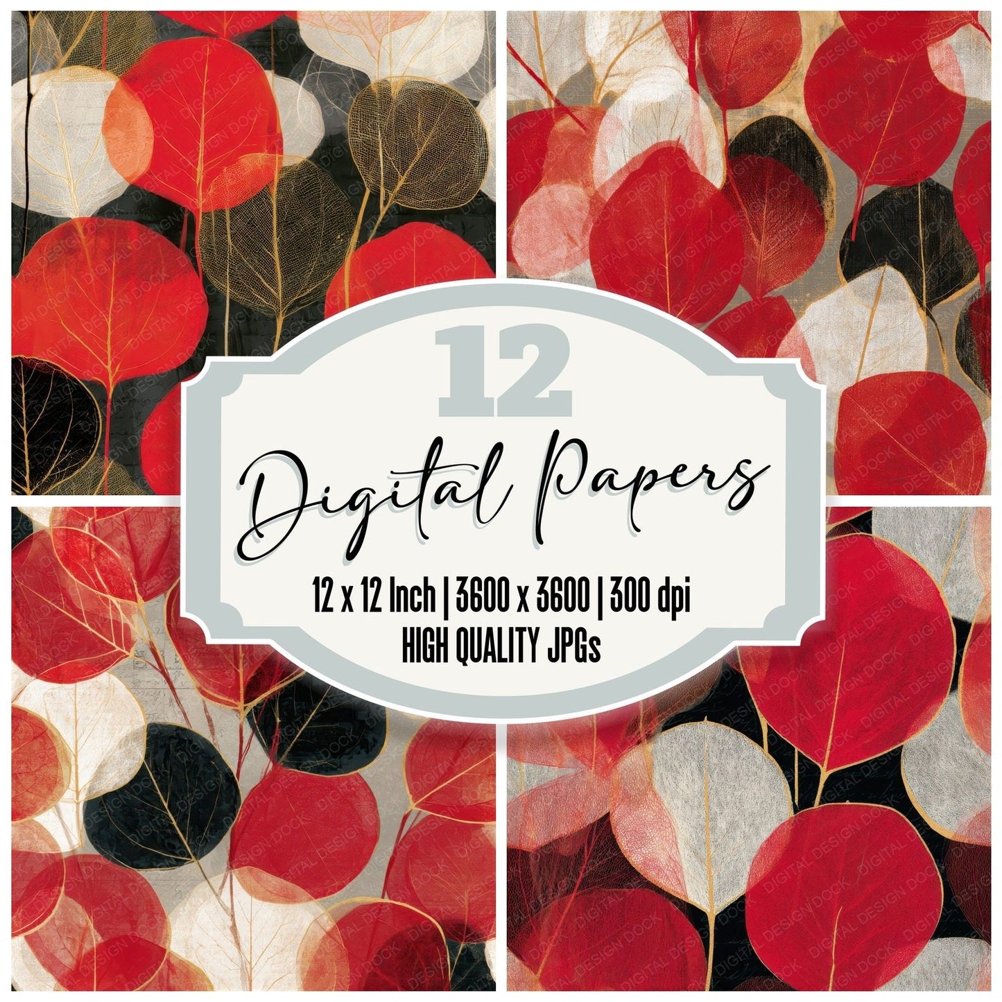 Xray Eucalyptus Crimson White Seamless Digital Paper Pack (DDD013304)