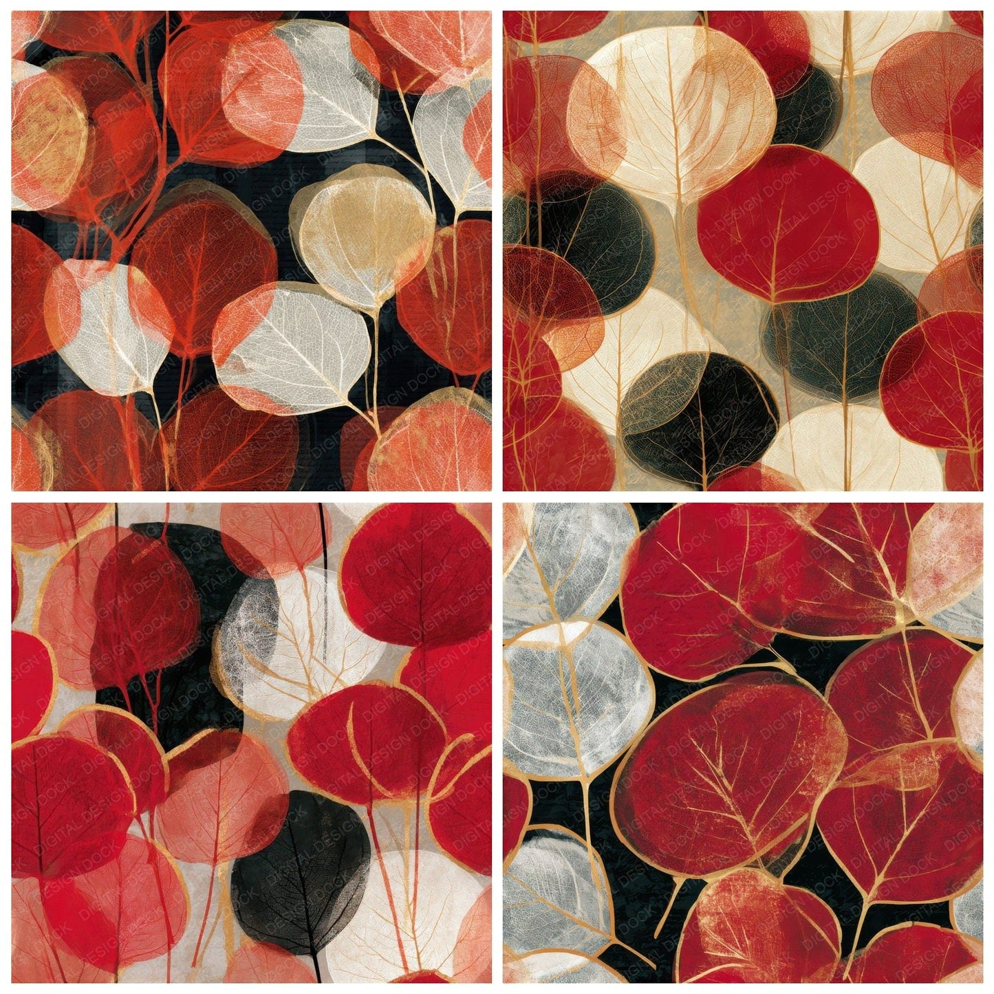 Xray Eucalyptus Crimson White Seamless Digital Paper Pack (DDD013304)
