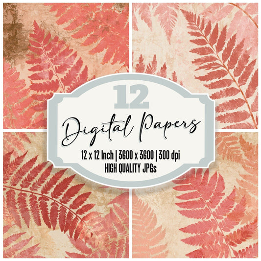 Minimal Fern Coral Dusty Pink Digital Paper Pack (DDD013305)