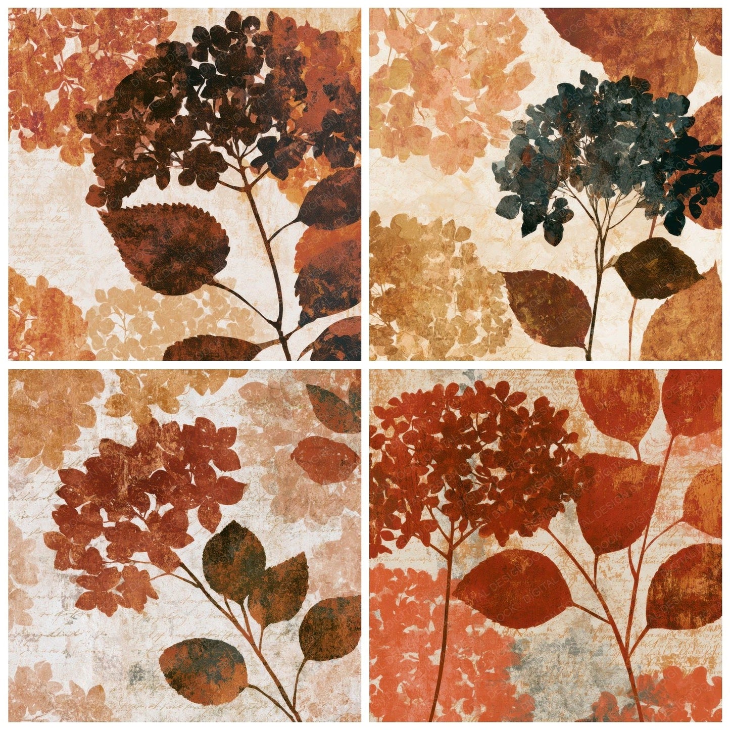 Minimal Hydrangea Rust Bone Digital Paper Pack (DDD013306)
