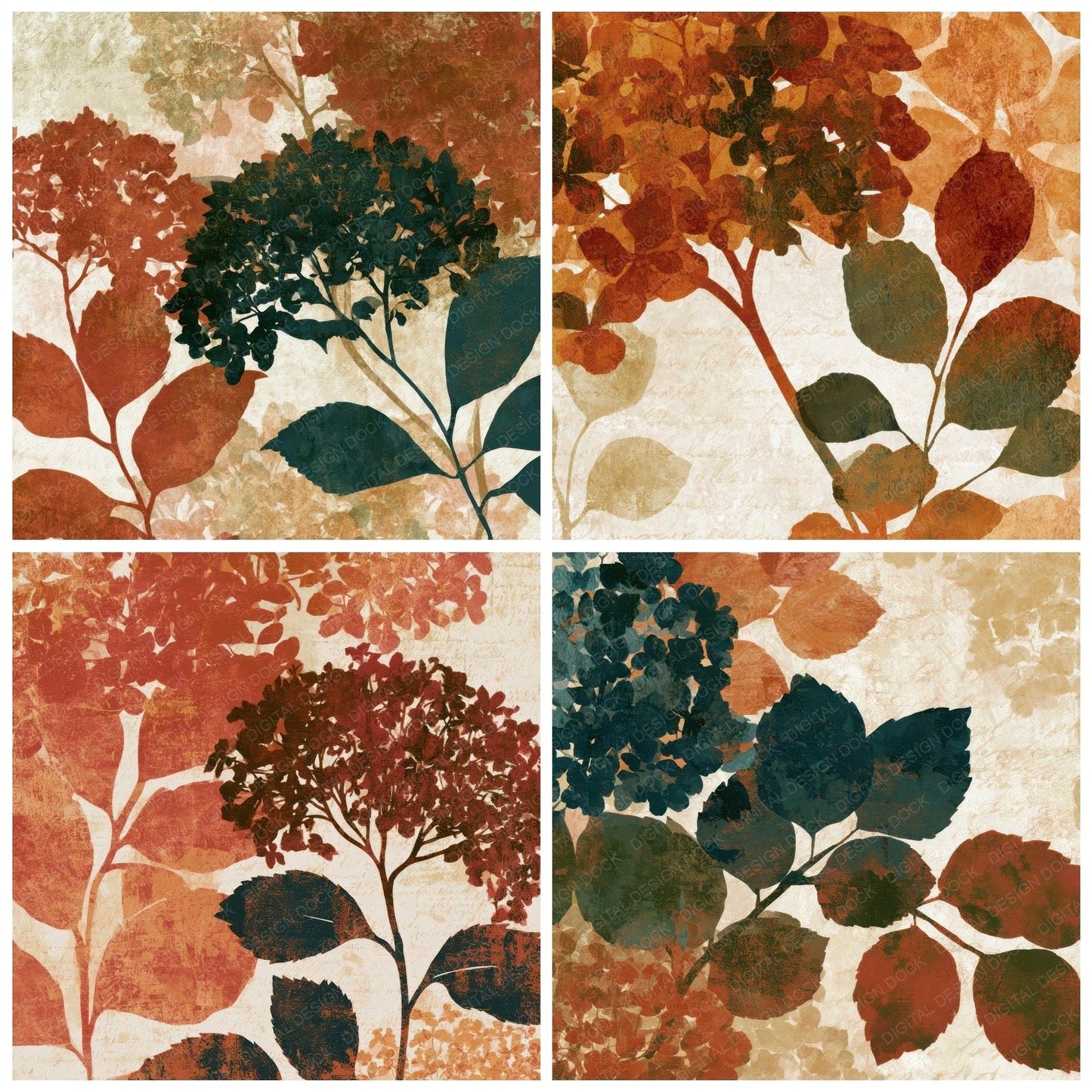 Minimal Hydrangea Rust Bone Digital Paper Pack (DDD013306)