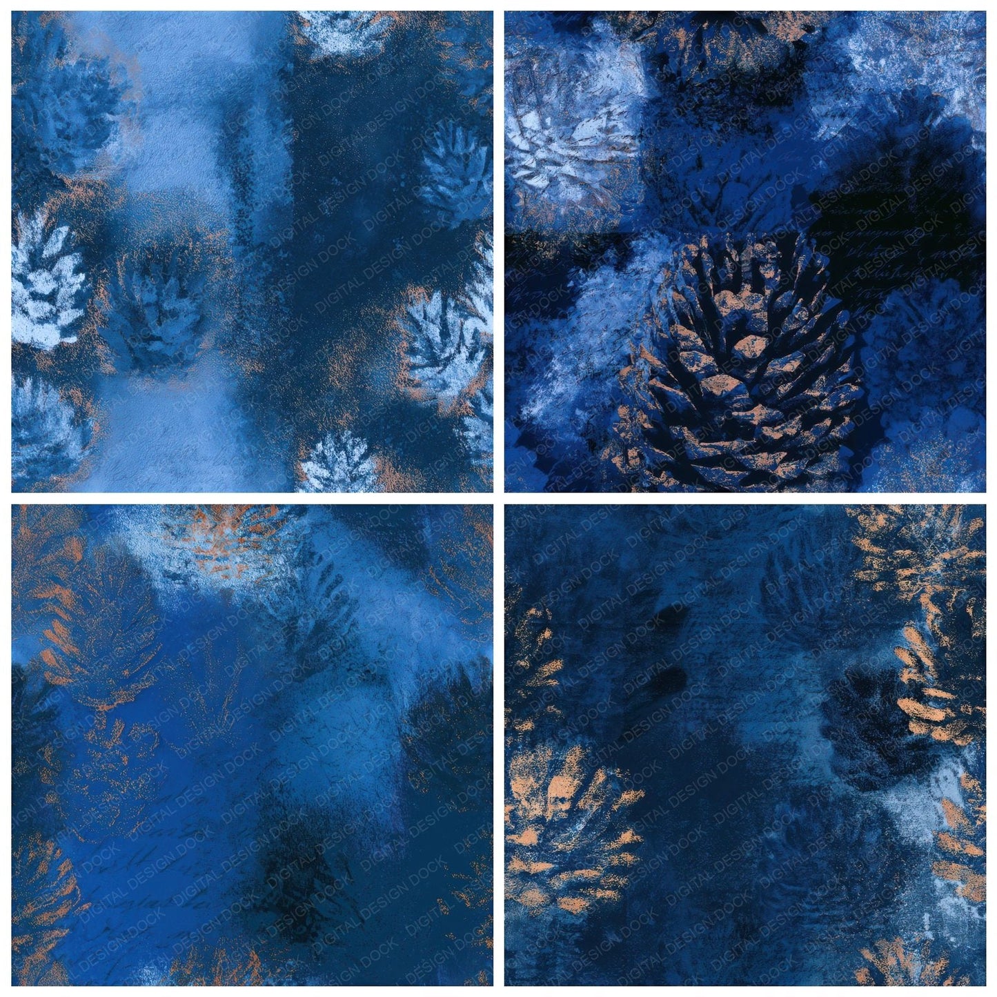 Minimal Pine Cone Navy Blue Seamless Digital Paper Pack (DDD013307)
