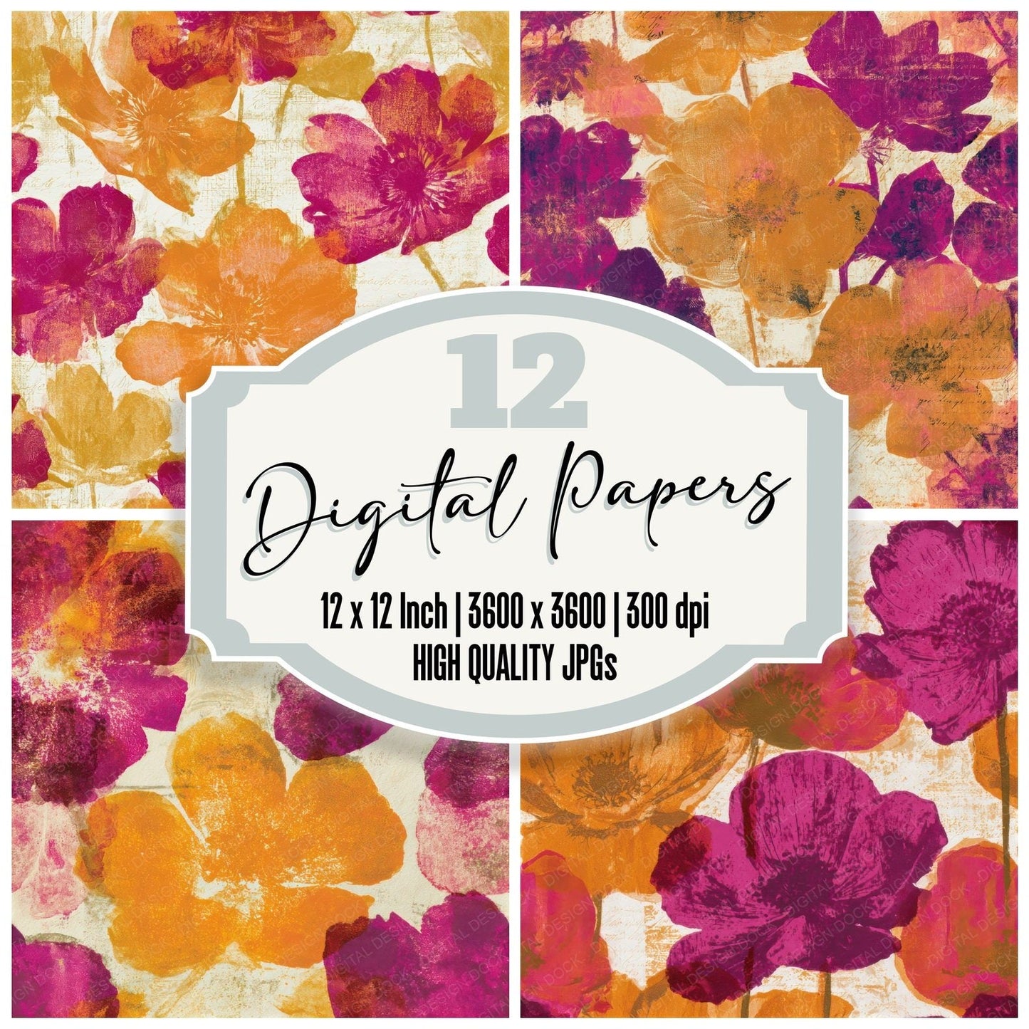 Monoprint Anemones Amber Magenta Seamless Digital Paper Pack (DDD013308)