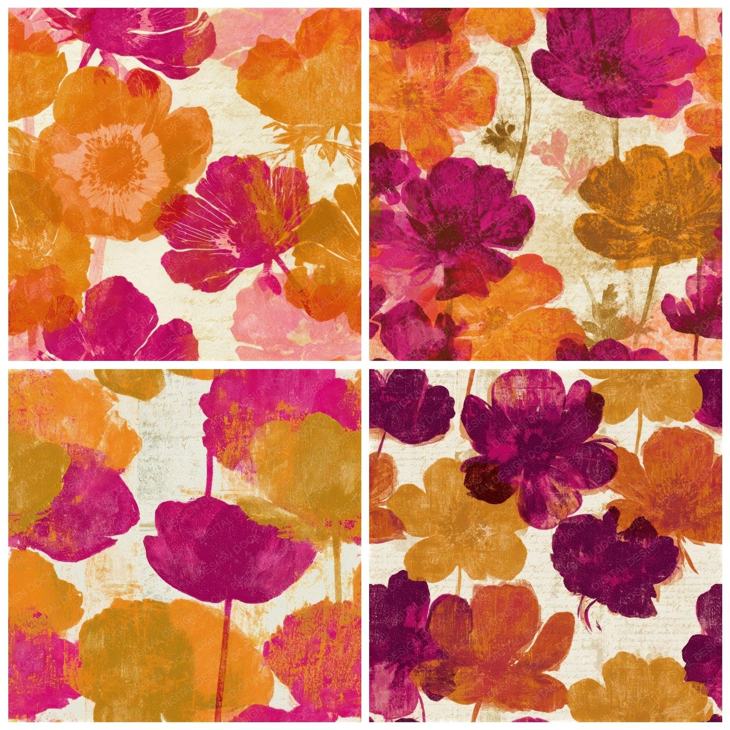 Monoprint Anemones Amber Magenta Seamless Digital Paper Pack (DDD013308)