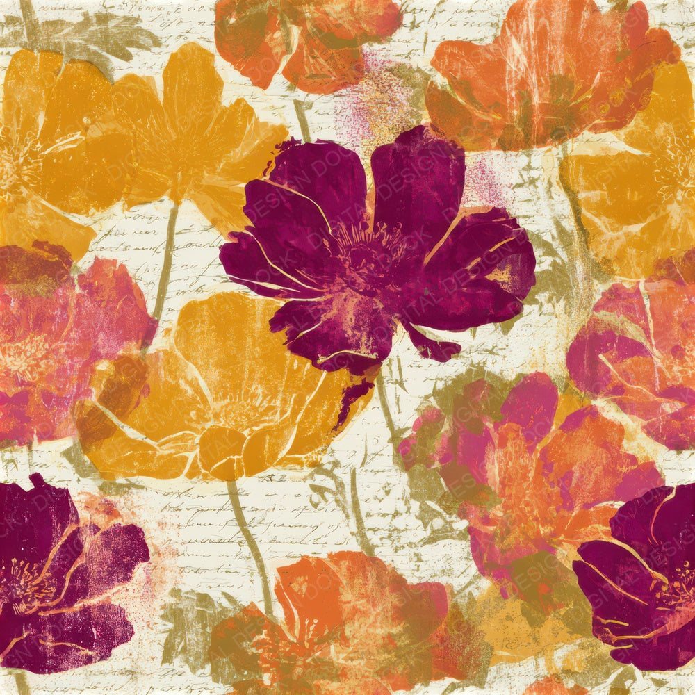Monoprint Anemones Amber Magenta Seamless Digital Paper Pack (DDD013308)