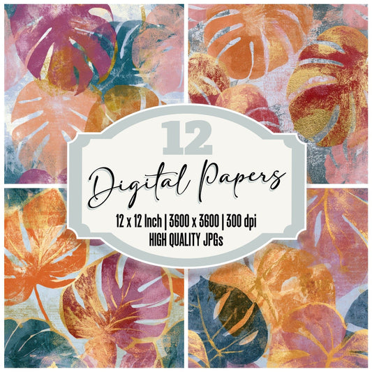 Monoprint Monstera Apricot Rose Seamless Digital Paper Pack (DDD013309)