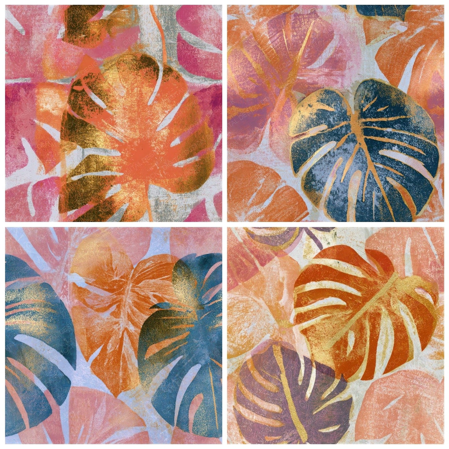 Monoprint Monstera Apricot Rose Seamless Digital Paper Pack (DDD013309)
