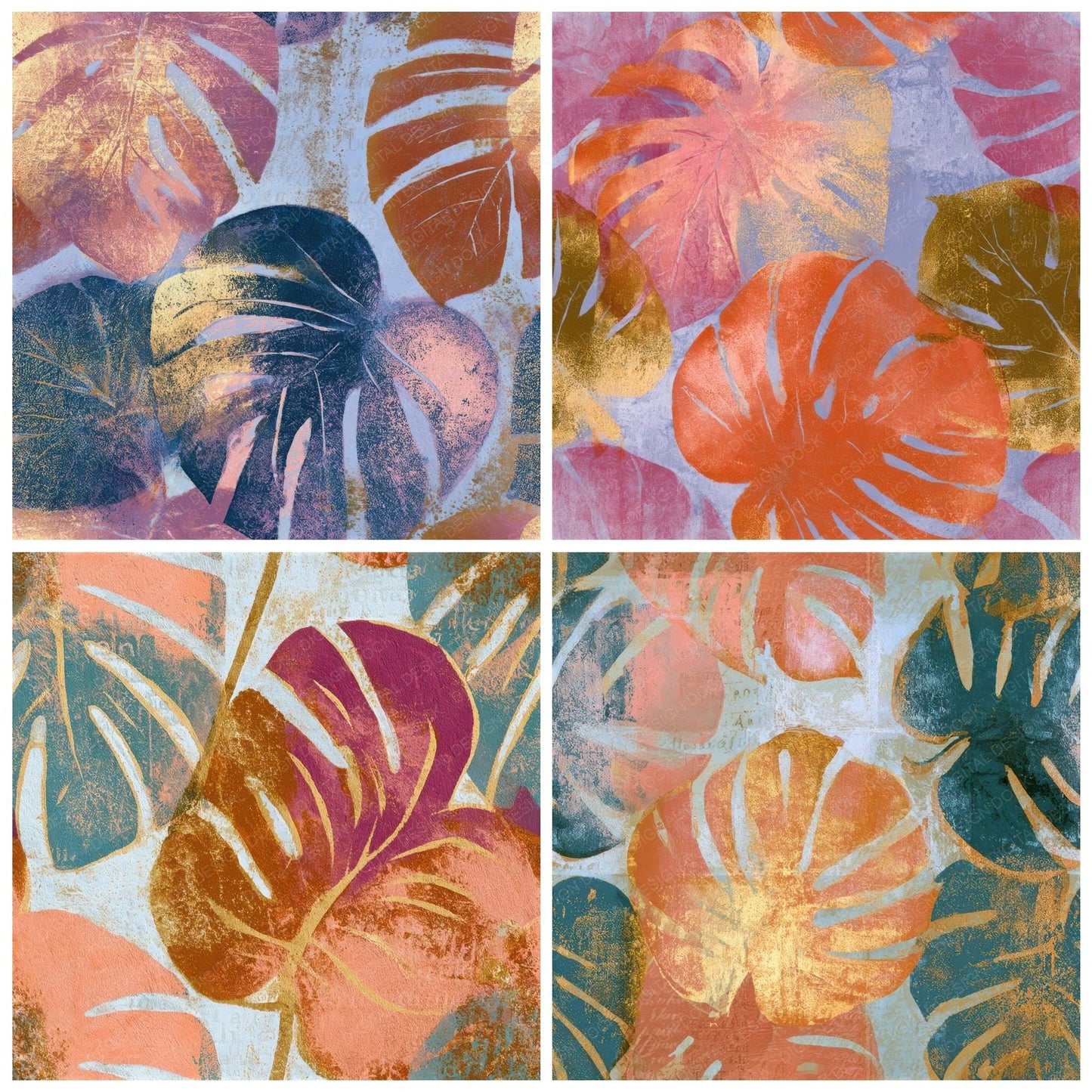 Monoprint Monstera Apricot Rose Seamless Digital Paper Pack (DDD013309)