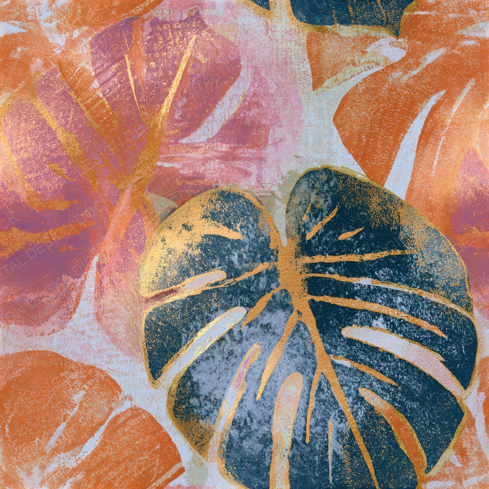 Monoprint Monstera Apricot Rose Seamless Digital Paper Pack (DDD013309)
