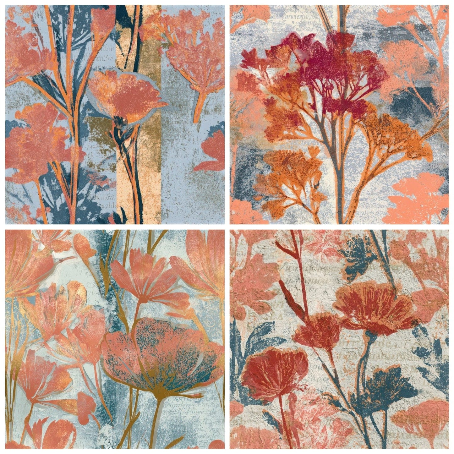 Monoprint Wildflowers Apricot Rose Seamless Digital Paper Pack (DDD013310)