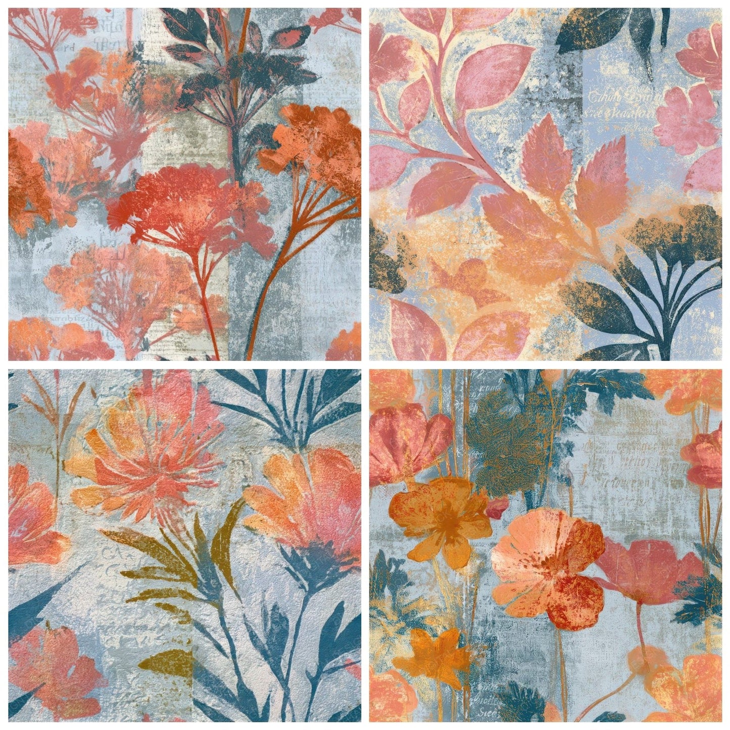 Monoprint Wildflowers Apricot Rose Seamless Digital Paper Pack (DDD013310)