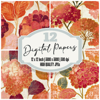 Screenprint Hydrangea Coral Gold Seamless Digital Paper Pack (DDD013311)