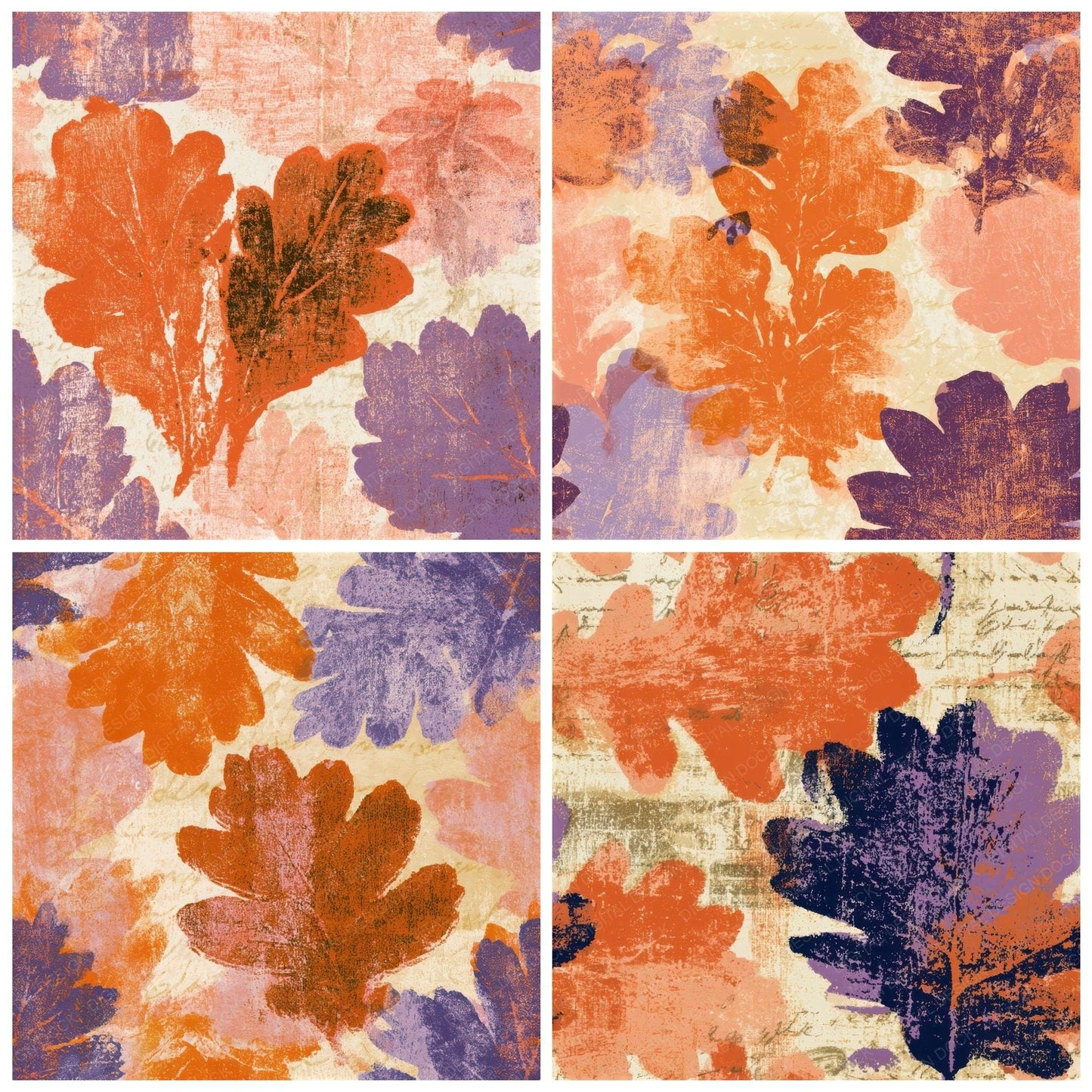 Screenprint Oak Leaves Tangerine Seamless Digital Paper Pack (DDD013312)