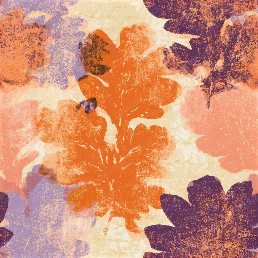 Screenprint Oak Leaves Tangerine Seamless Digital Paper Pack (DDD013312)