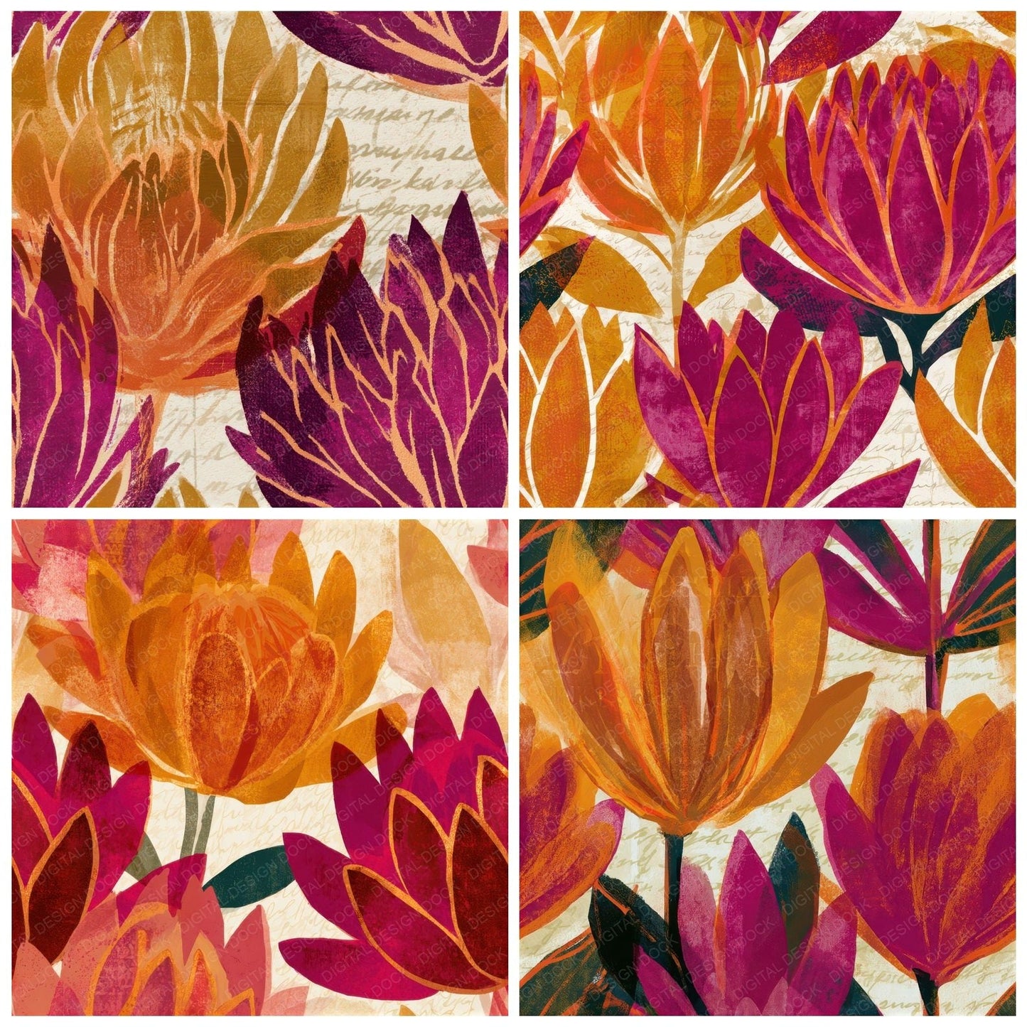 Screenprint Protea Amber Magenta Seamless Digital Paper Pack (DDD013313)