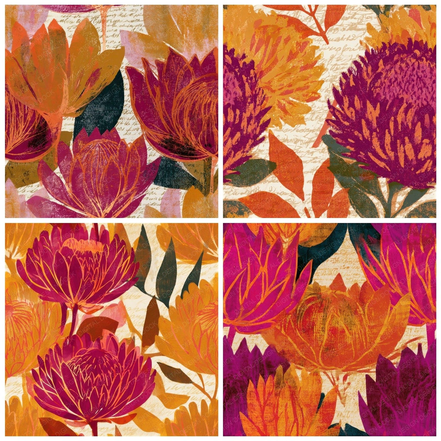 Screenprint Protea Amber Magenta Seamless Digital Paper Pack (DDD013313)