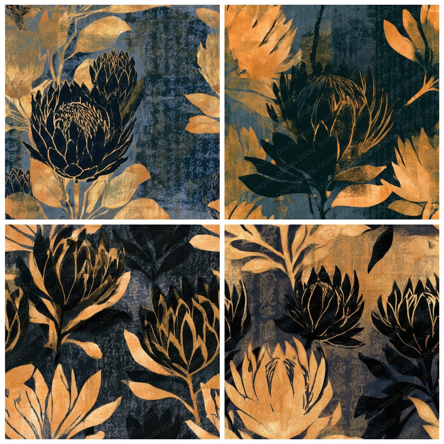 Screenprint Protea Gold Black Seamless Digital Paper Pack (DDD013314)
