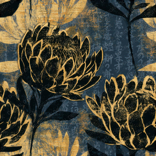 Screenprint Protea Gold Black Seamless Digital Paper Pack (DDD013314)