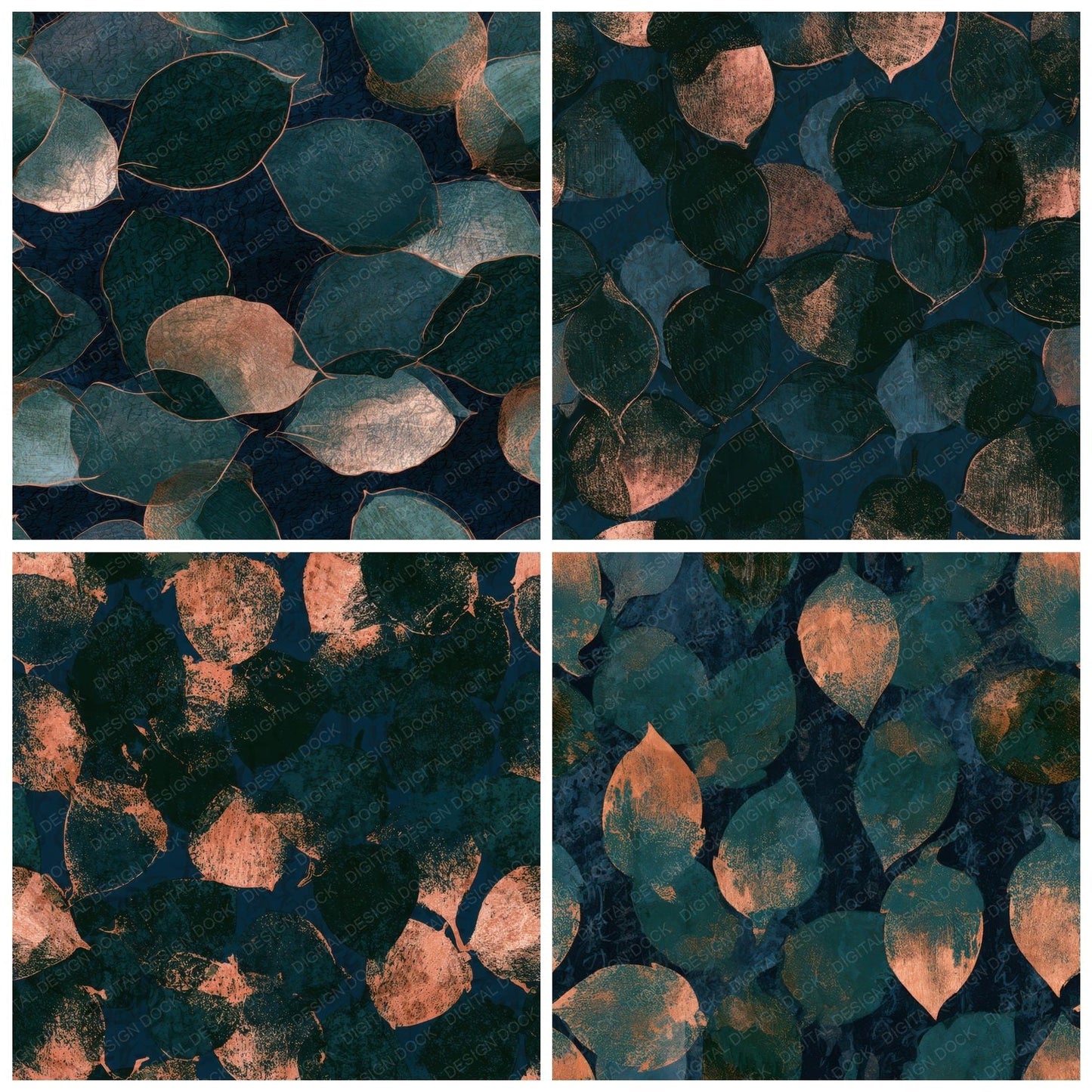 Woodblock Acorns Midnight Green Copper Digital Paper Pack (DDD013316)