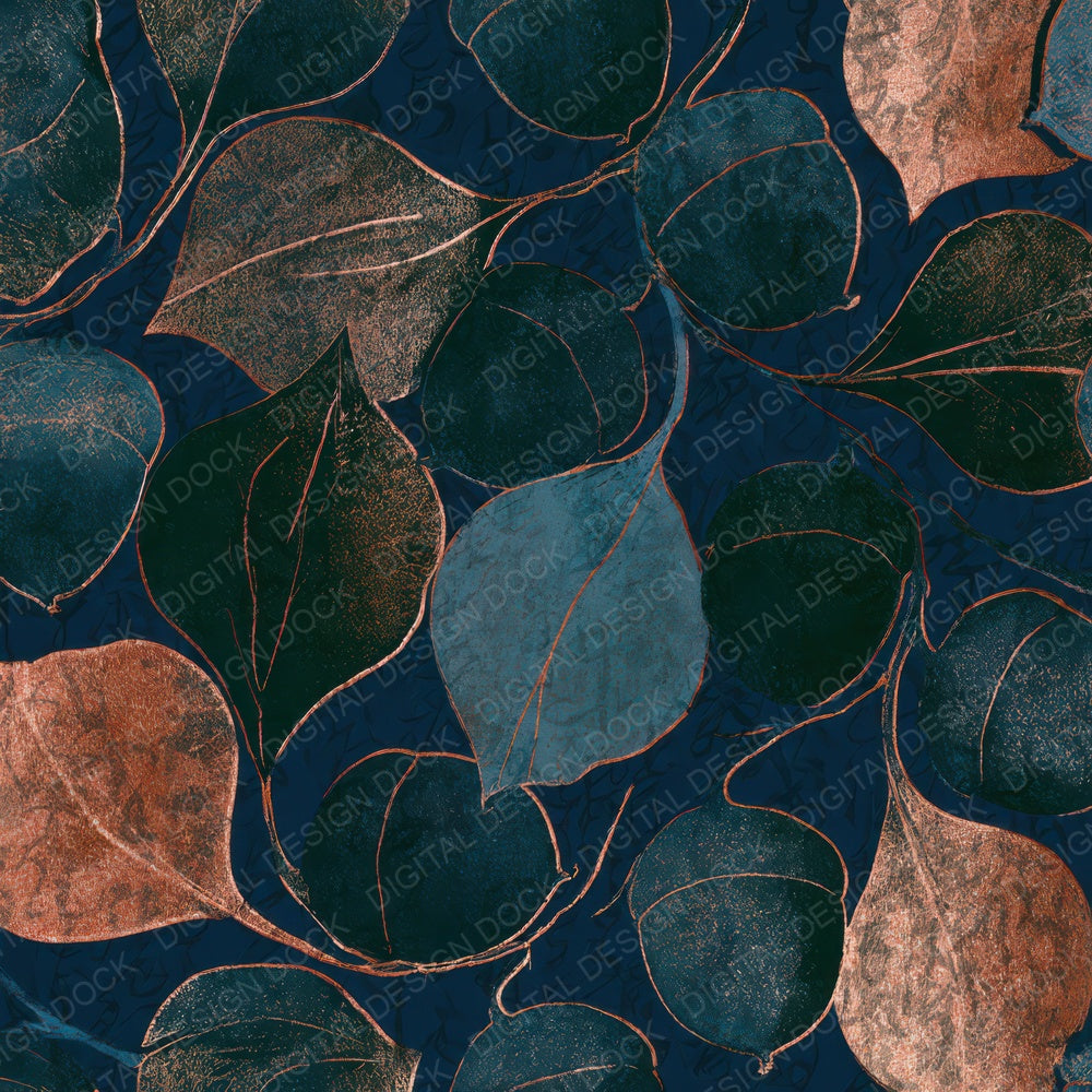 Woodblock Acorns Midnight Green Copper Digital Paper Pack (DDD013316)