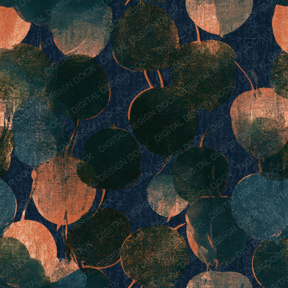 Woodblock Acorns Midnight Green Copper Digital Paper Pack (DDD013316)