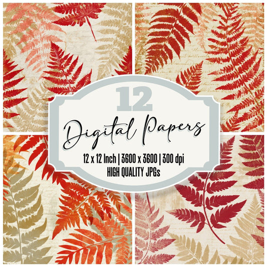 Woodblock Fern Circus Red Gold Digital Paper Pack (DDD013317)