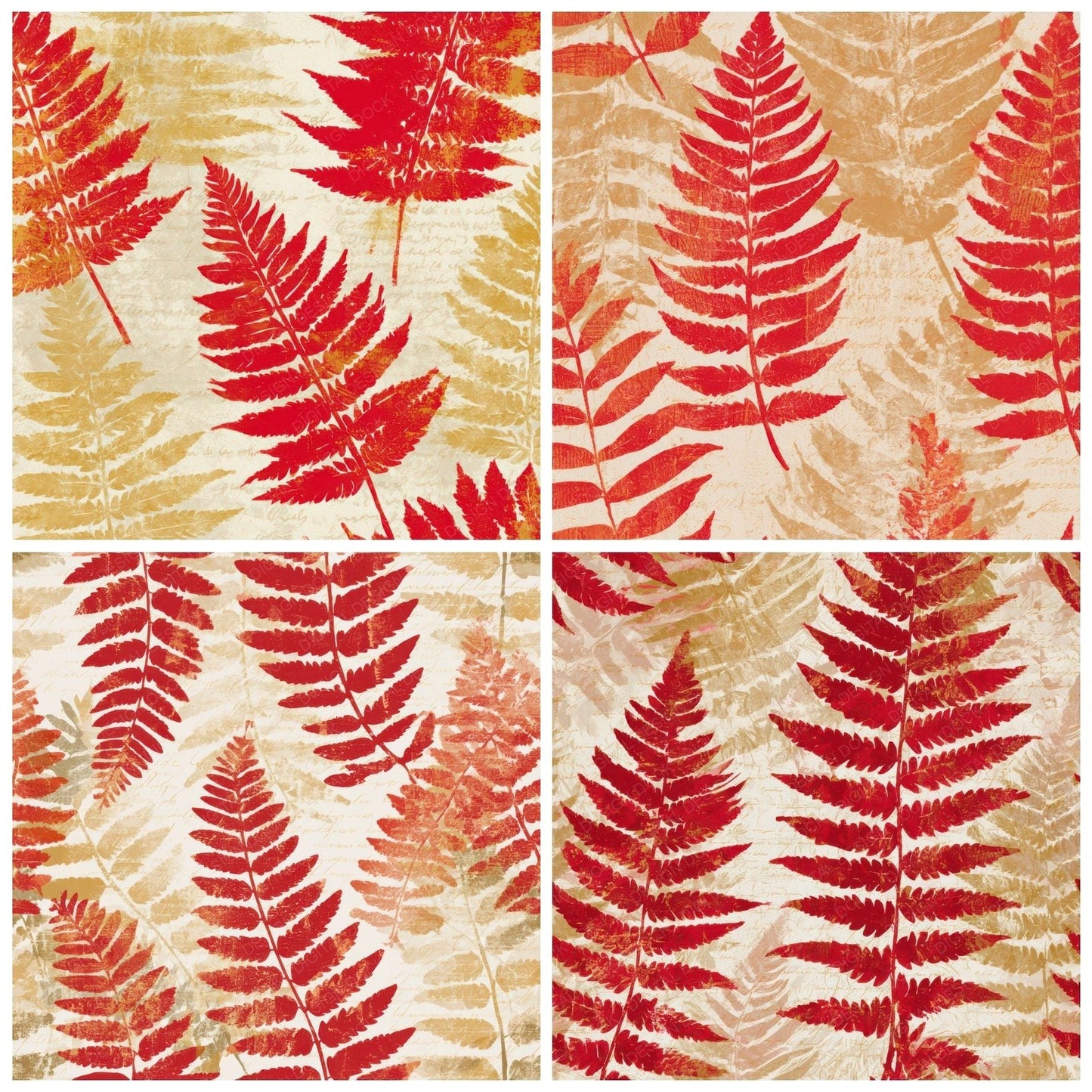 Woodblock Fern Circus Red Gold Digital Paper Pack (DDD013317)
