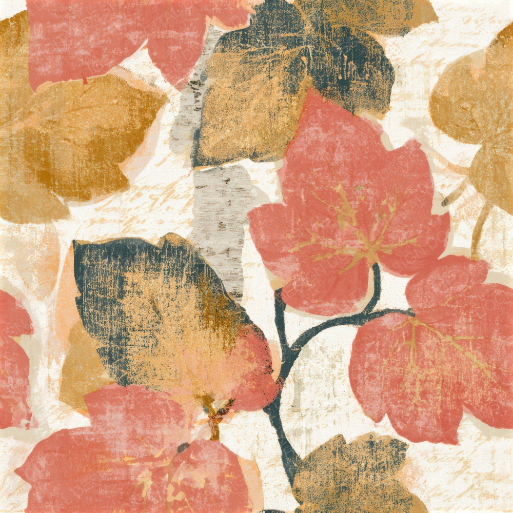 Woodblock Ivy Coral Gold Seamless Digital Paper Pack (DDD013318)